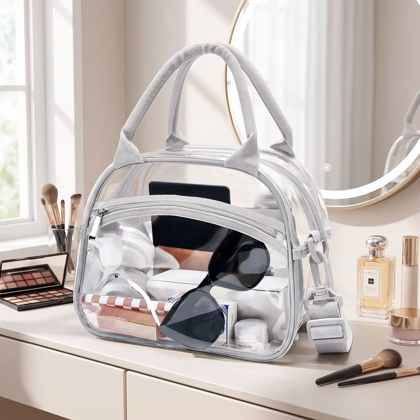 trousse de toilette voyage gris transparente