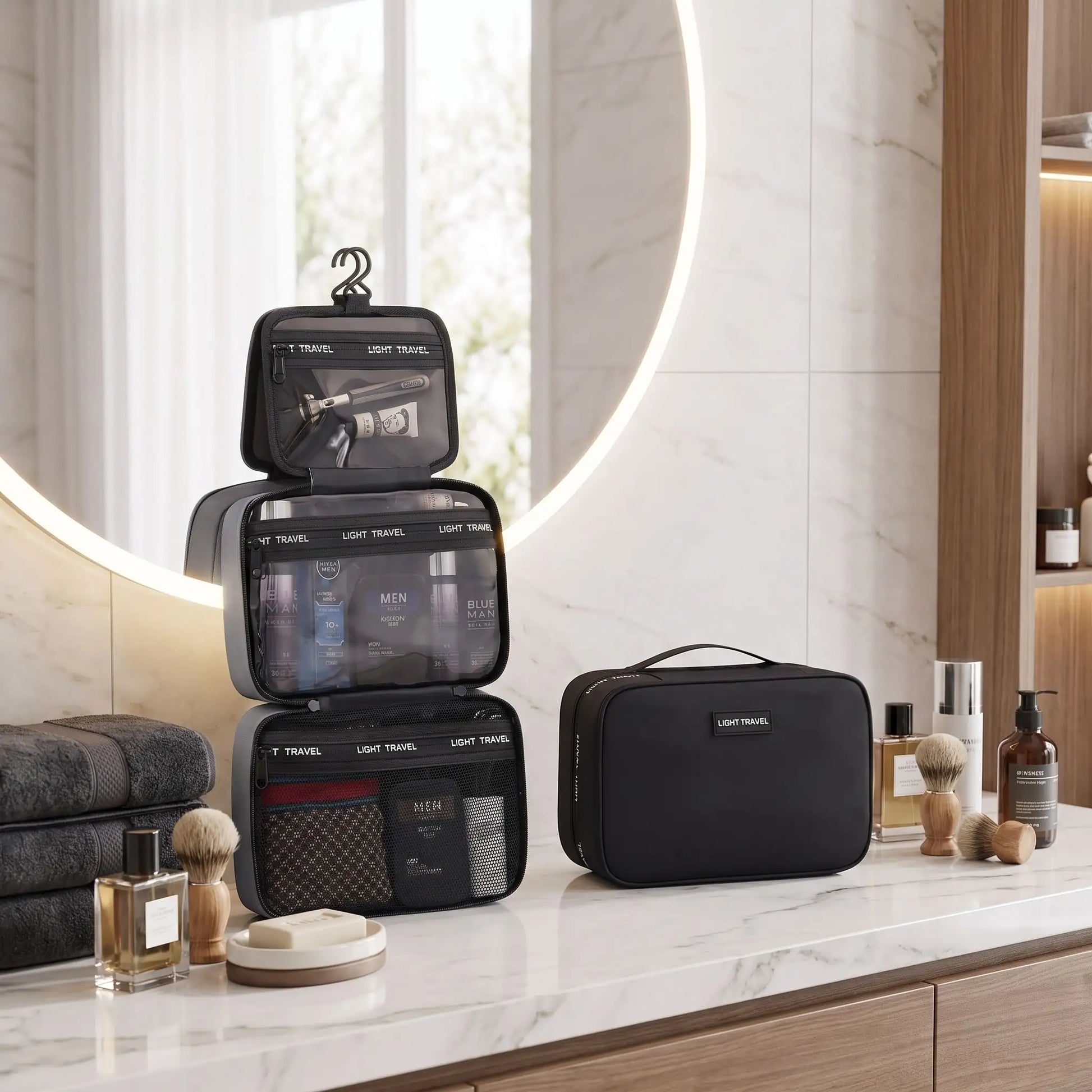 trousse de toilette voyage homme noir avec crochet