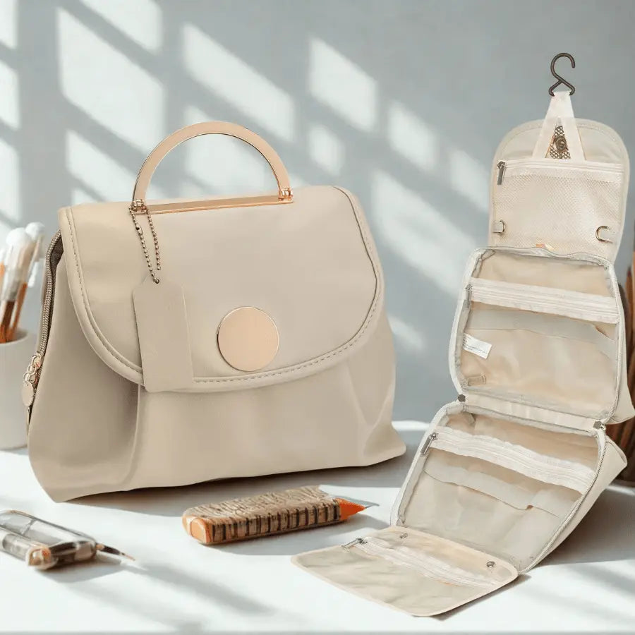 trousse de toilette voyage beige crème