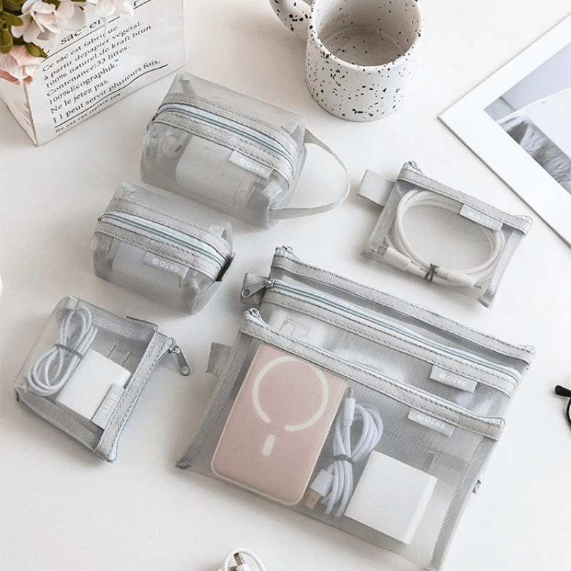 trousse de toilette voyage gris en maille