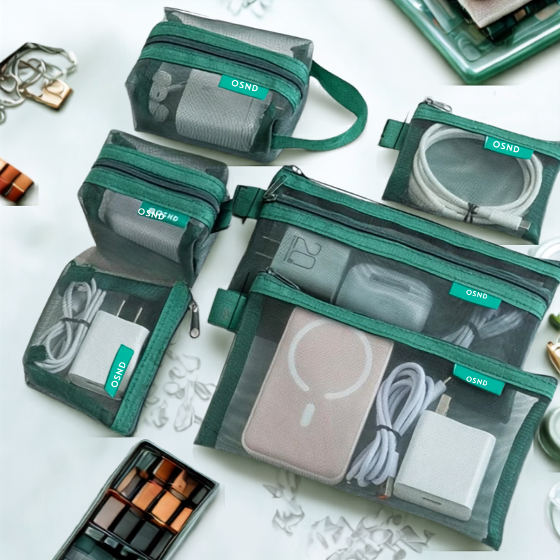 trousse de toilette voyage verte en maille transparente