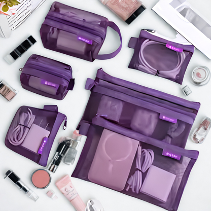 trousse de toilette voyage violet transparente en maille