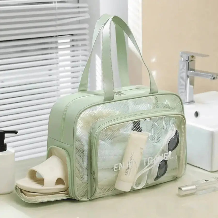 Trousse de voyage vert plastique transparent
