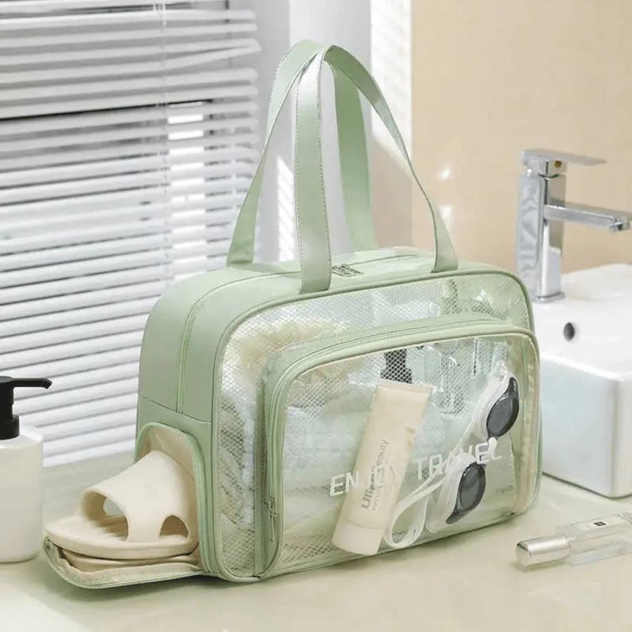 Trousse de voyage vert plastique transparent