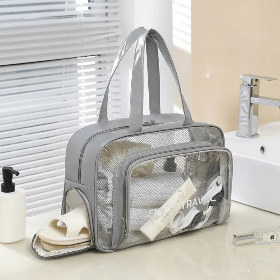 Trousse de voyage gris plastique transparent