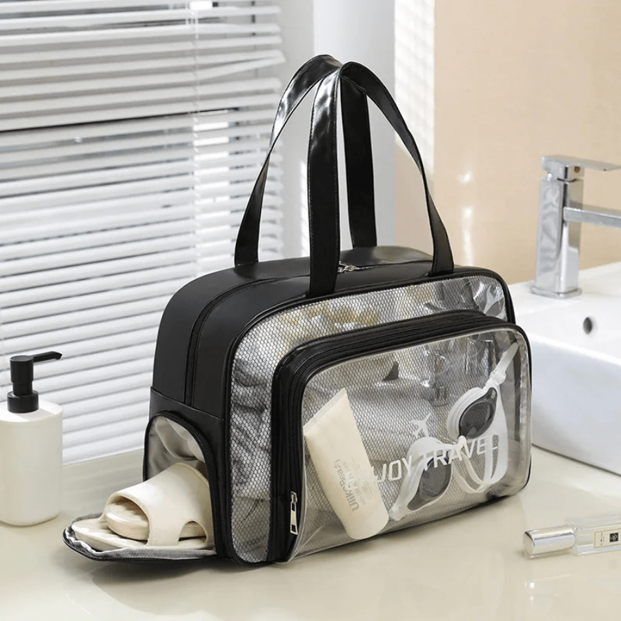 Trousse de voyage noir plastique transparent