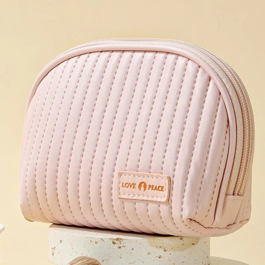 Trousse de maquillage rose rond simili cuir