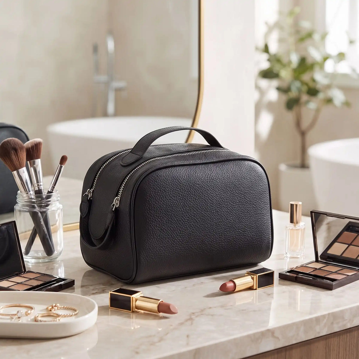 trousse maquillage cuir noir