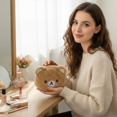 Trousse maquillage jeune fille qui tient sa trousse