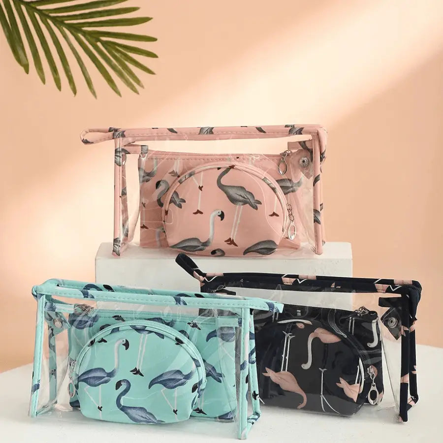 trousses maquillage avec des motif de flamant rose
