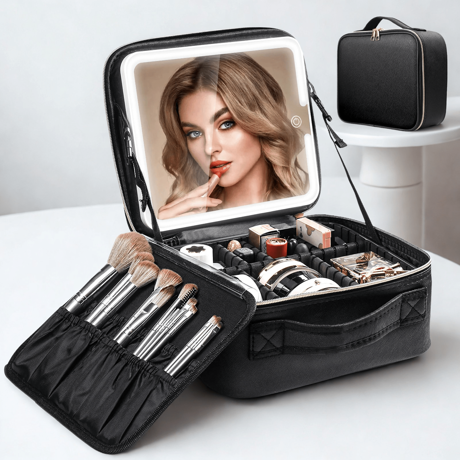 Trousse Maquillage avec miroir lumineux intérieur