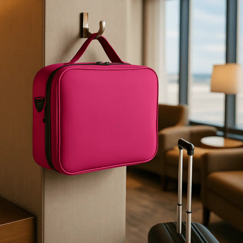 Trousse maquillage rose avec poignée