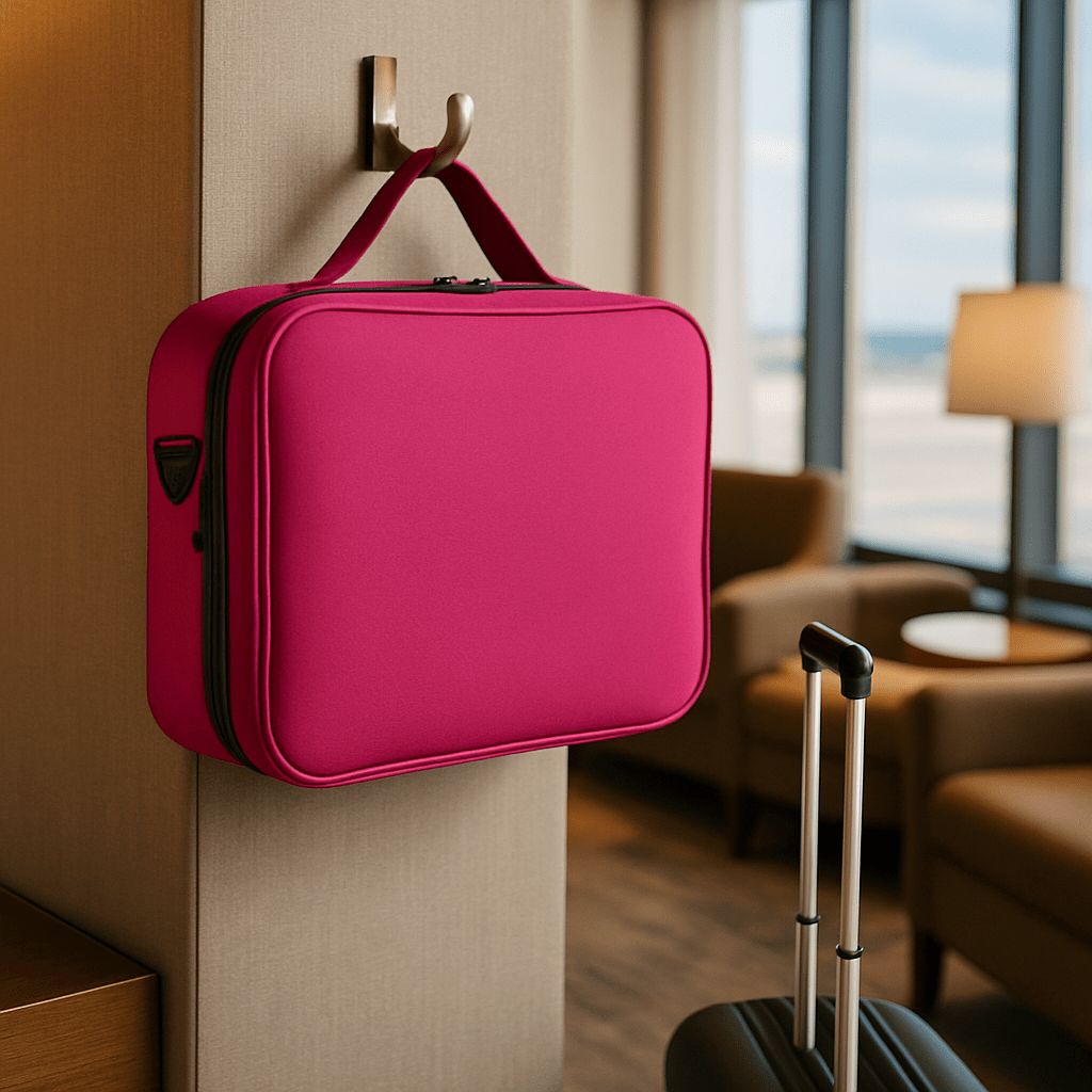 Trousse maquillage rose avec poignée