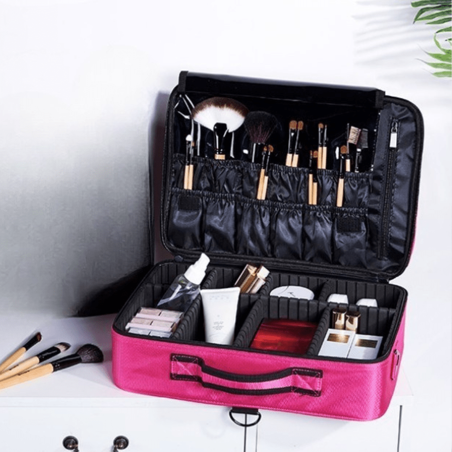 Trousse maquillage Mallette Rose large avec beaucoup de rangement intérieur- La trousse Beauté