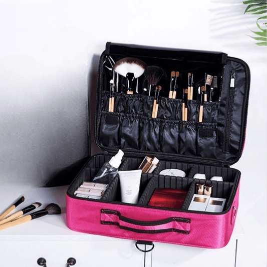 Trousse maquillage Mallette Rose large avec beaucoup de rangement intérieur- La trousse Beauté