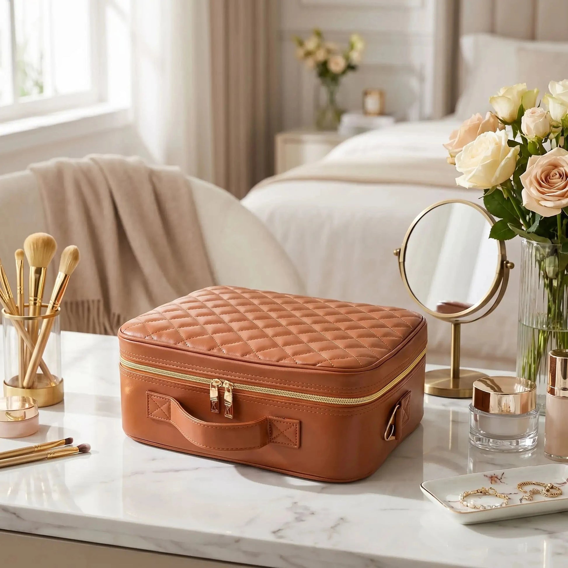 trousse maquillage professionnel marron
