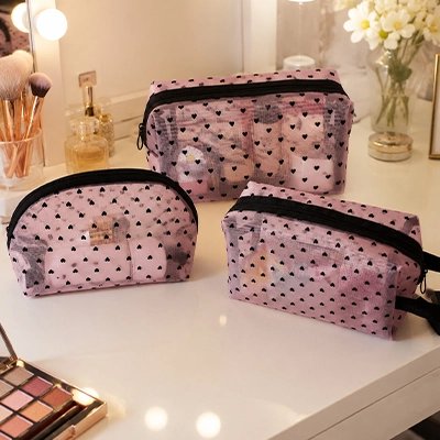 Trousse maquillage rose et noir
