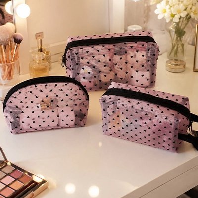 Trousse maquillage rose et noir
