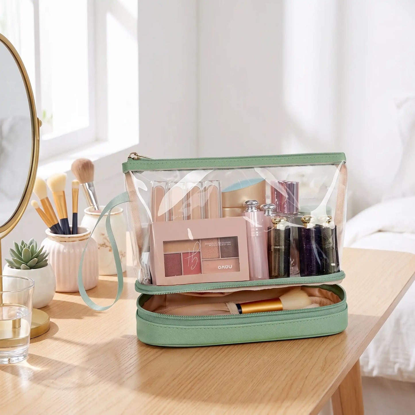 trousse maquillage transparente verteen pvc double fond