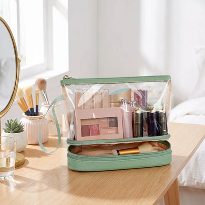 trousse maquillage transparente verteen pvc double fond