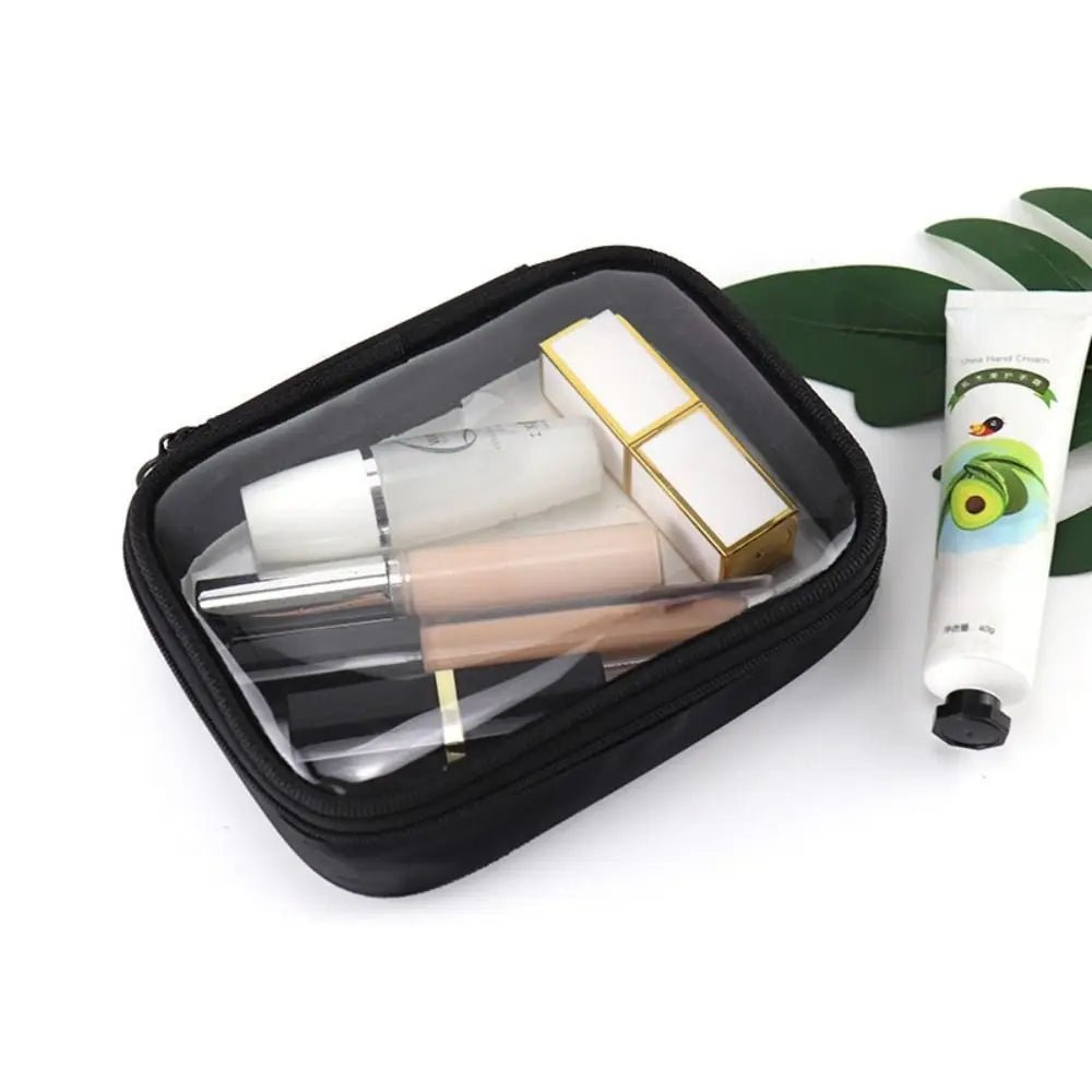 Trousse maquillage fermeture éclair noir dessus transparent