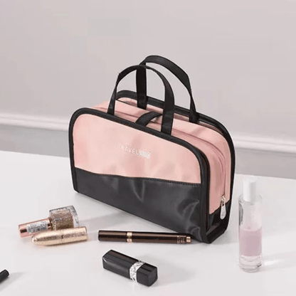 trousse maquillage voyage rose noir avec poignée