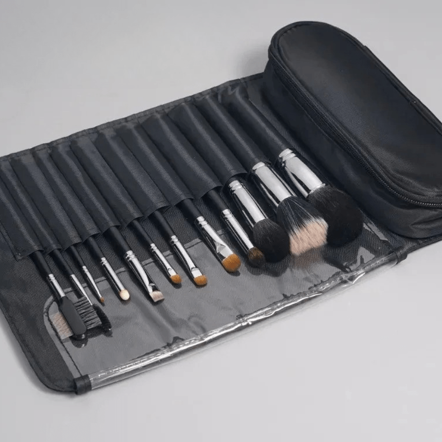Trousse pour pinceau maquillage noir en nylon imperméable pliable