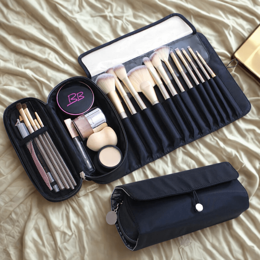 Trousse pour pinceau maquillage noir enrouler