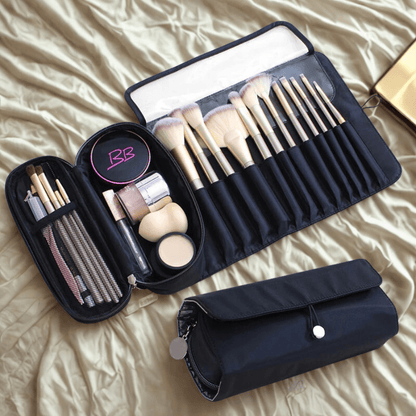 Trousse pour pinceau maquillage noir enrouler