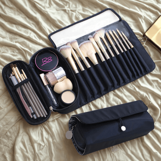 Trousse pour pinceau maquillage noir enrouler