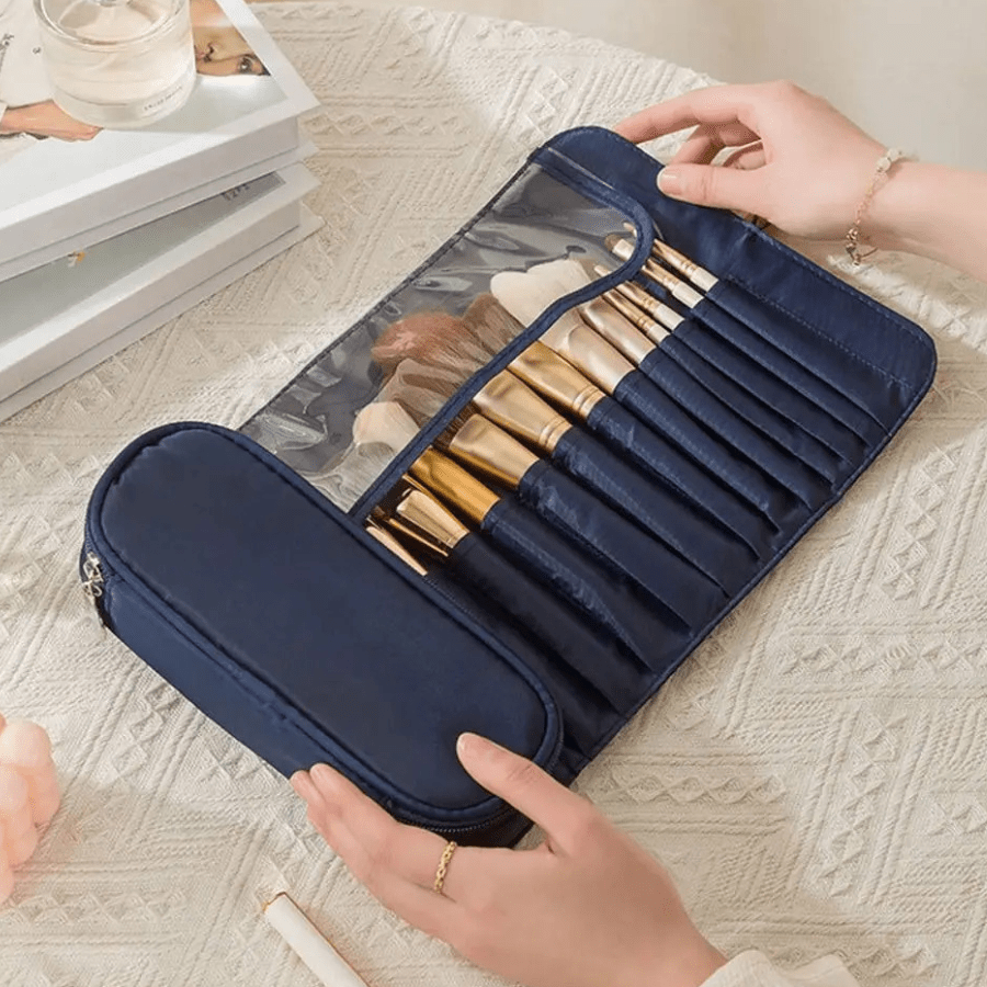 Trousse pour pinceau maquillage bleu marine