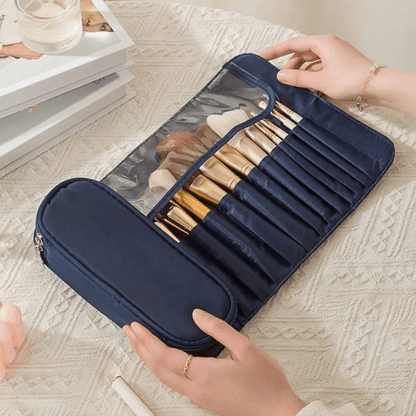 Trousse pour pinceau maquillage bleu marine