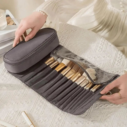 Trousse pour pinceau maquillage gris  pliable