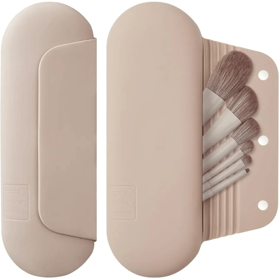 trousse pour pinceaux maquillage beige fermeture magnétique