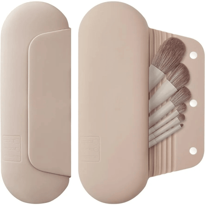 trousse pour pinceaux maquillage beige fermeture magnétique