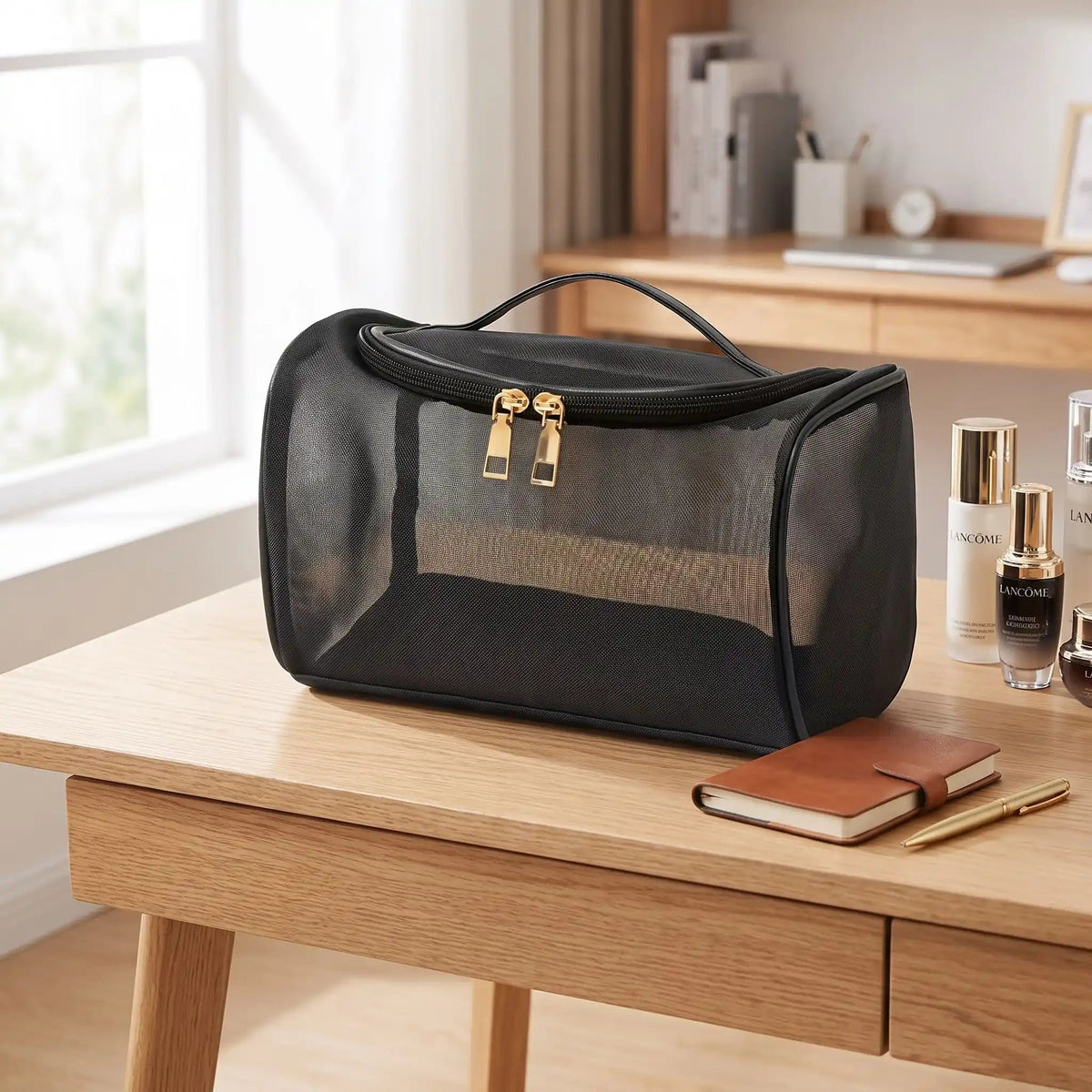 trousse transparente grande noir en maille