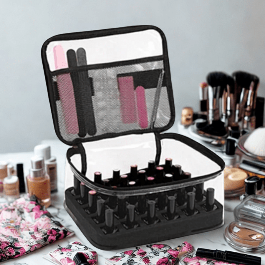 trousse vernis à ongles transparente bureau