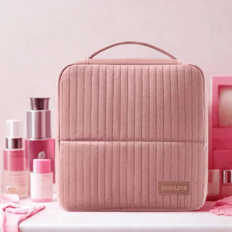 trousse voyage maquillage rose en velours