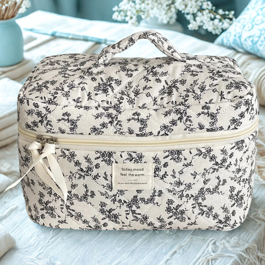 Trousse de maquillage large  vintage fleur