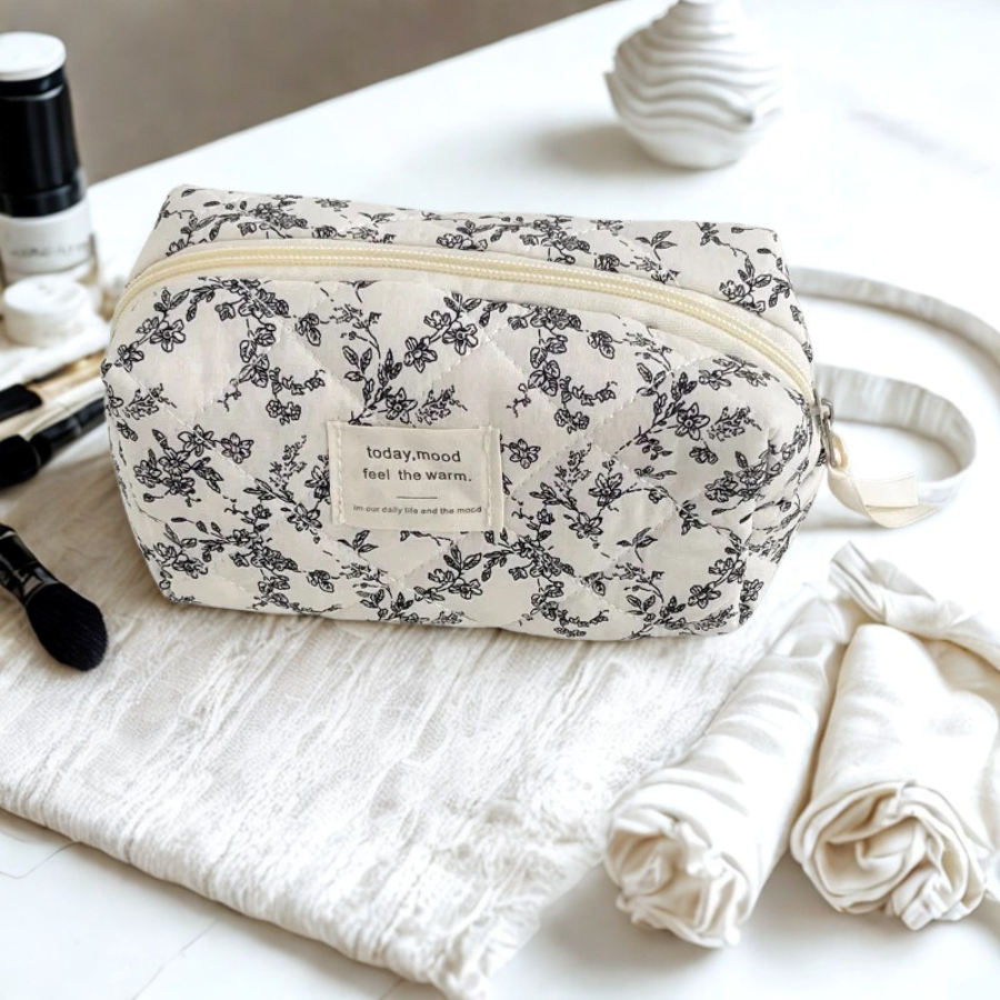 Trousse de maquillage petite vintage fleur noir