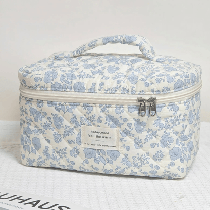 Trousse de maquillage bleu fleuri large