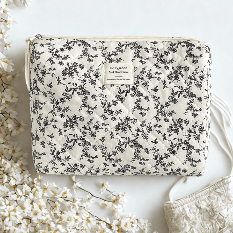 Trousse de maquillage moyen fleur noir