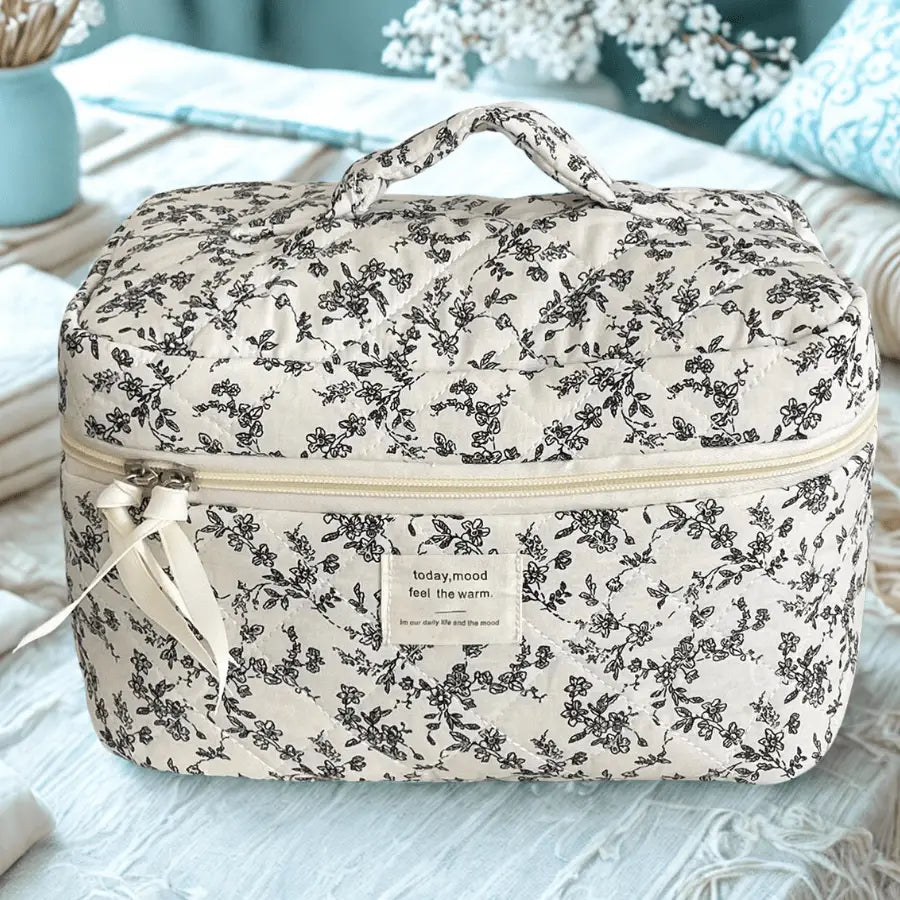 Trousse de maquillage large  vintage fleur