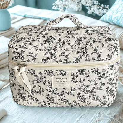 Trousse de maquillage large  vintage fleur