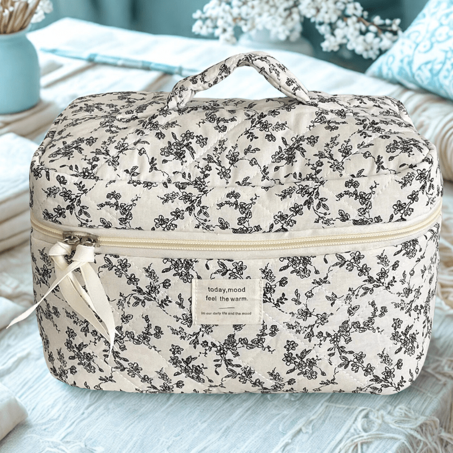Trousse de maquillage large  vintage fleur