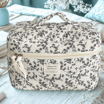 Trousse de maquillage large  vintage fleur
