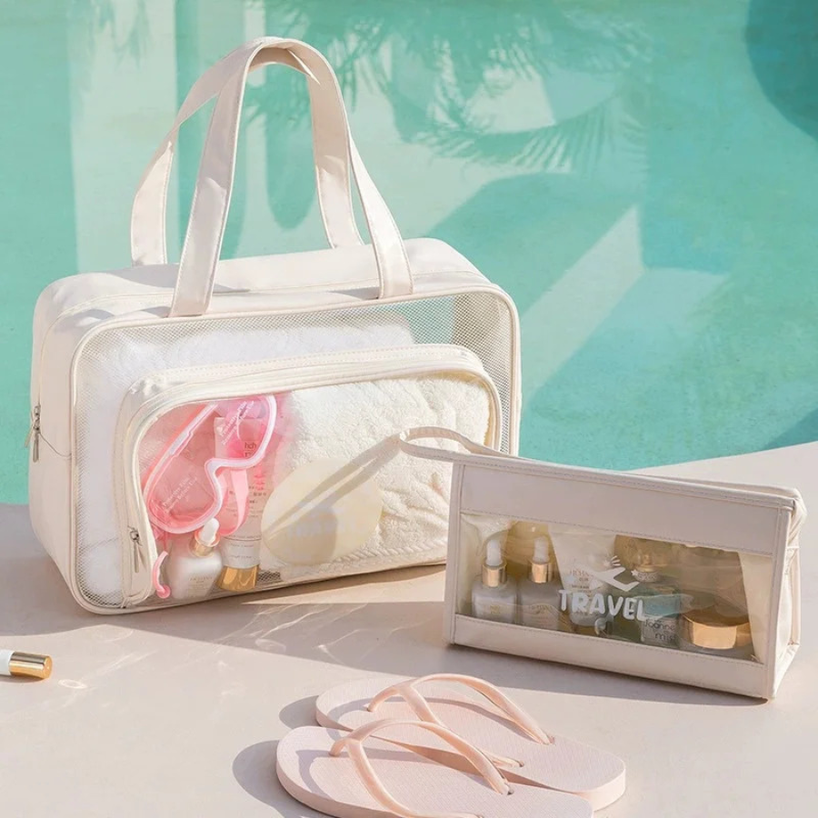 trousses de toilette blanc crème pour la plage