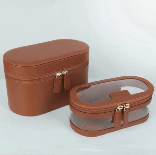 trousses de toilette double format en cuir