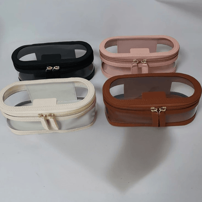 trousses de toilette voyage quatre couleurs contour en cuir intérieur transparent