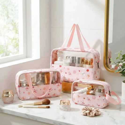 trousses de toilette voyage rose motifs papillons